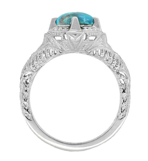 Art Deco Arizona Turquoise Engraved Filigree Ring in Sterling Silver - Item: SSR161TQ - Image: 3