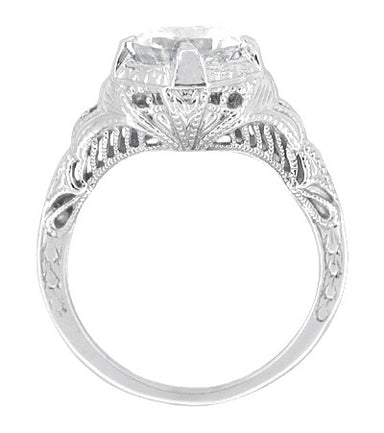 Art Deco Engraved Filigree White Topaz Promise Ring in Sterling Silver - alternate view