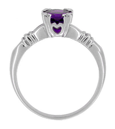 Art Deco Hearts and Clovers Amethyst Solitaire Promise Ring in Sterling Silver - Item: SSR163AM - Image: 2