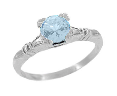 Art Deco Hearts and Clovers 1 Carat Solitaire Sky Blue Topaz Promise Ring in Sterling Silver