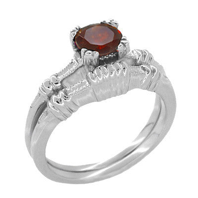 Art Deco Hearts and Clovers 1 Carat Almandine Garnet Solitaire Promise Ring in Sterling Silver - Item: SSR163G - Image: 3