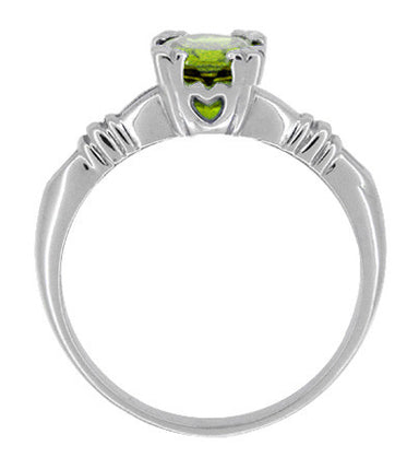 Art Deco Hearts and Clovers 1 Carat Peridot Solitaire Promise Ring in Sterling Silver - alternate view