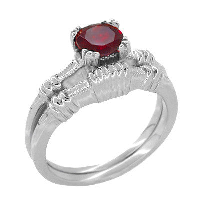 Art Deco Hearts and Clovers Solitaire Ruby Promise Ring in Sterling Silver - Item: SSR163R - Image: 3