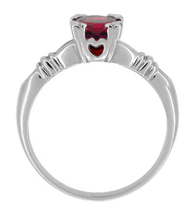 Art Deco Hearts and Clovers Solitaire Ruby Promise Ring in Sterling Silver - alternate view