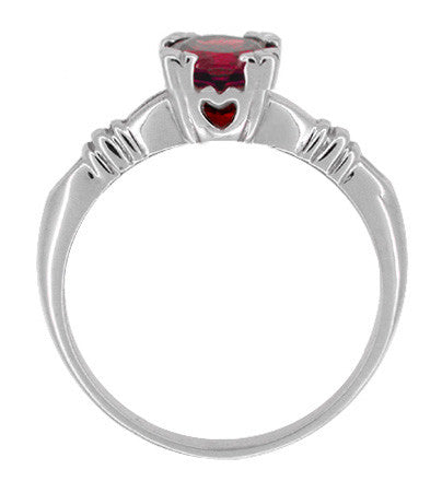 Art Deco Hearts and Clovers Solitaire Ruby Promise Ring in Sterling Silver - Item: SSR163R - Image: 2