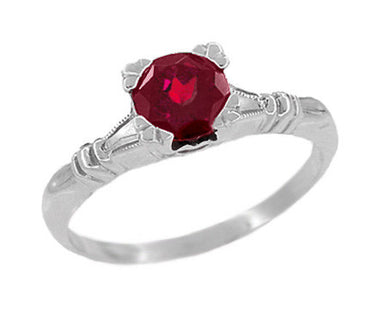 Art Deco Hearts and Clovers Solitaire Ruby Promise Ring in Sterling Silver