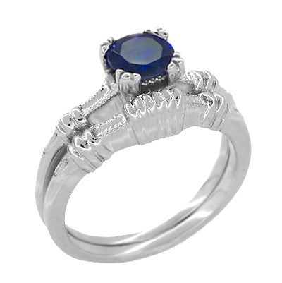 Art Deco Hearts and Clovers 1 Carat Blue Sapphire Promise Ring Solitaire in Sterling Silver - Item: SSR163S - Image: 4