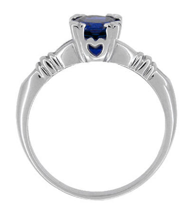 Art Deco Hearts and Clovers 1 Carat Blue Sapphire Promise Ring Solitaire in Sterling Silver - alternate view