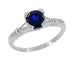 Art Deco Hearts and Clovers 1 Carat Blue Sapphire Promise Ring Solitaire in Sterling Silver