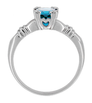 Art Deco Hearts and Clovers 1 Carat Swiss Blue Topaz Solitaire Promise Ring in Sterling Silver - alternate view