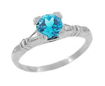 Art Deco Hearts and Clovers 1 Carat Swiss Blue Topaz Solitaire Promise Ring in Sterling Silver