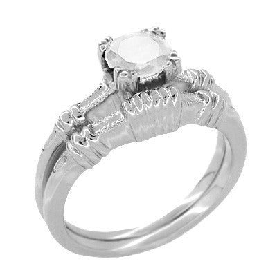 Art Deco Hearts and Clovers White Topaz Solitaire Promise Ring in Sterling Silver - Item: SSR163WT - Image: 3