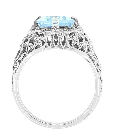 Art Deco Rectangular Blue Topaz Filigree Ring in Sterling Silver - Item: SSR16BT - Image: 2