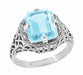 Art Deco Rectangular Blue Topaz Filigree Ring in Sterling Silver