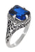 Art Deco Flowers and Leaves Lab Created Blue Sapphire Filigree Ring in Sterling Silver - 3.75 Carats