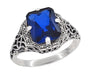 Art Deco Flowers and Leaves Lab Created Blue Sapphire Filigree Ring in Sterling Silver - 3.75 Carats