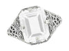Art Deco White Topaz Filigree Ring in Sterling Silver