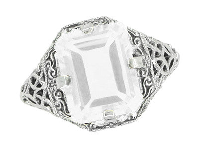 Art Deco White Topaz Filigree Ring in Sterling Silver - Item: SSR16WT - Image: 3