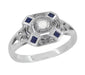 Art Deco Square Sapphires and Diamond Engraved Ring in Sterling Silver