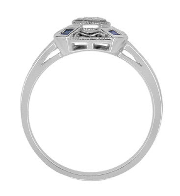 Art Deco Square Blue Sapphires and White Sapphire Engraved Promise Ring in Sterling Silver - Item: SSR17WS - Image: 3