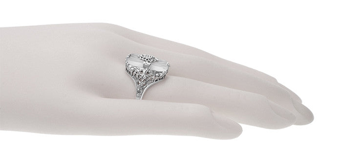 Art Deco Vintage Filigree Sun Ray Crystal and Diamond Right Hand Cocktail Ring in Sterling Silver - Item: SSR18C - Image: 6