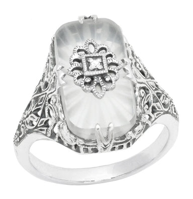 Art Deco Vintage Filigree Sun Ray Crystal and Diamond Right Hand Cocktail Ring in Sterling Silver - alternate view