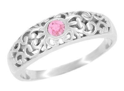 Edwardian Pink Sapphire Filigree Band in Sterling Silver