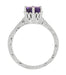 Art Deco Filigree Amethyst Crown Promise Ring in Sterling Silver With Carved Scroll Engraving