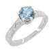 Art Deco Sterling Silver Antique Sky Blue Topaz Crown Promise Ring - Filigree Scroll Engraved