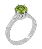 Art Deco Crown Filigree Scrolls Peridot Promise Ring in Sterling Silver