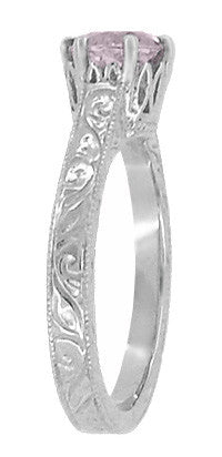 Art Deco Crown Filigree Scrolls Rose de France Promise Ring in Sterling Silver - Item: SSR199RF - Image: 3