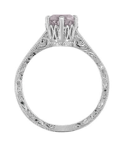 Art Deco Crown Filigree Scrolls Rose de France Promise Ring in Sterling Silver - Item: SSR199RF - Image: 4