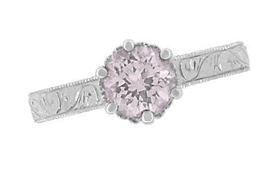 Art Deco Crown Filigree Scrolls Rose de France Promise Ring in Sterling Silver - Item: SSR199RF - Image: 5