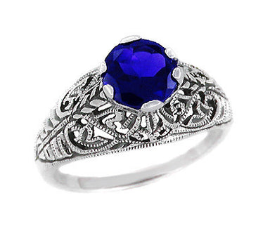 Filigree Edwardian Dome Sapphire Promise Ring in Sterling Silver