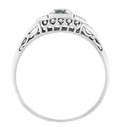Art Deco Vintage Style Filigree Sky Blue Topaz Promise Ring with Side Diamonds in Sterling Silver - Item: SSR228B - Image: 3