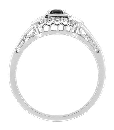 Art Deco Vintage Style Black Diamond Promise Ring in Sterling Silver - Item: SSR228BD - Image: 2