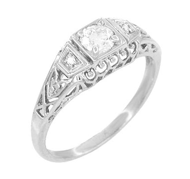 Art Deco White Sapphire Filigree Promise Ring in Sterling Silver - alternate view