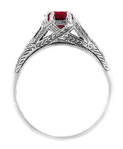 Art Deco Filigree Engraved Ruby Promise Ring in Sterling Silver - Item: SSR2R - Image: 2