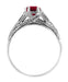 Art Deco Filigree Engraved Ruby Promise Ring in Sterling Silver