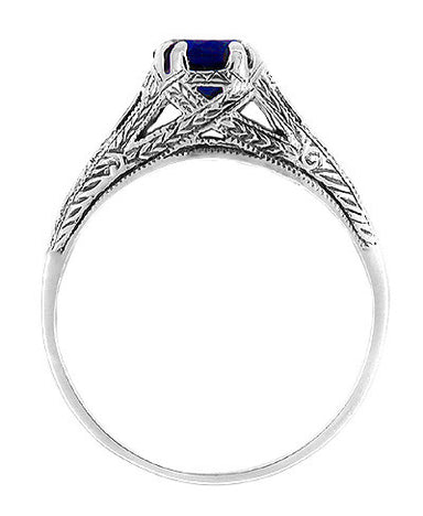 Art Deco Filigree Engraved Blue Sapphire Promise Ring in Sterling Silver - alternate view