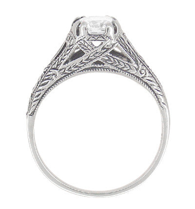 Art Deco White Topaz Filigree Engraved Promise Ring in Sterling Silver - Item: SSR2WT - Image: 4