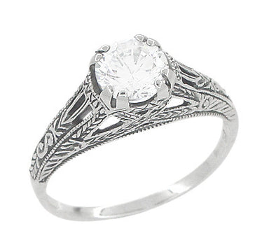 Art Deco White Topaz Filigree Engraved Promise Ring in Sterling Silver - alternate view