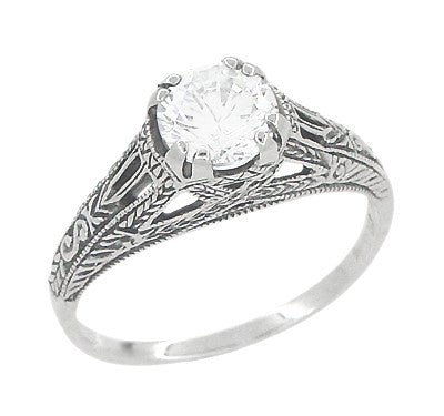 Art Deco White Topaz Filigree Engraved Promise Ring in Sterling Silver - Item: SSR2WT - Image: 2