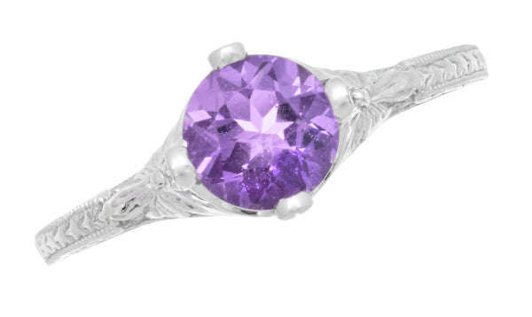 Art Deco Lilac Amethyst Promise Ring in Sterling Silver with Filigree Engraved Flowers - Item: SSR356AM - Image: 5