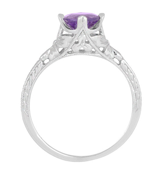 Art Deco Lilac Amethyst Promise Ring in Sterling Silver with Filigree Engraved Flowers - Item: SSR356AM - Image: 6