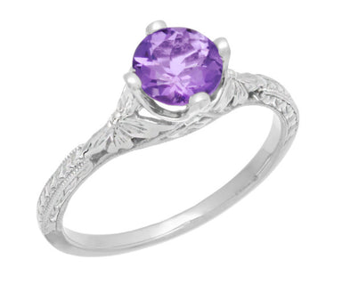 Art Deco Lilac Amethyst Promise Ring in Sterling Silver with Filigree Engraved Flowers - alternate view