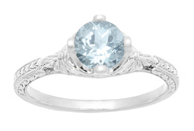 Vintage Engraved Flowers Art Deco Filigree Sky Blue Topaz Promise Ring in Sterling Silver - alternate view
