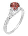 Sterling Silver Art Deco Filigree Red Garnet Promise Ring - Engraved with Flowers & Wheat