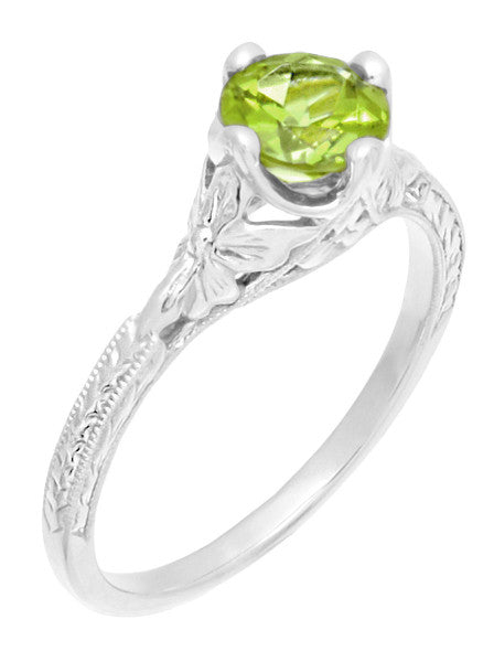 Vintage Peridot Art Deco Promise Ring Style Art Deco Flowers Wheat Engraved Peridot Promise Ring in Sterling Silver Vintage Replica