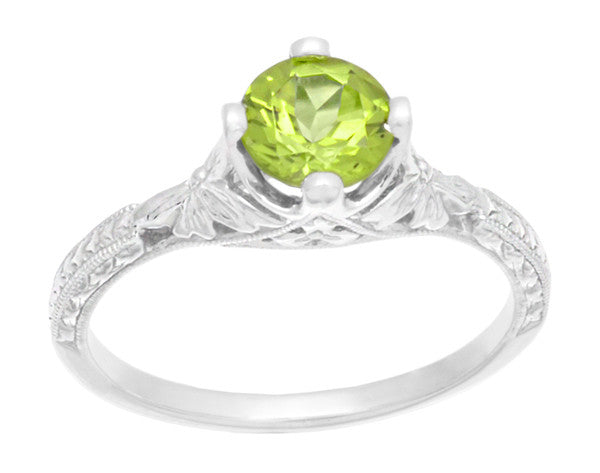 Art Deco Flowers & Wheat Engraved Peridot Promise Ring in Sterling Silver | Vintage Replica - Item: SSR356P - Image: 5